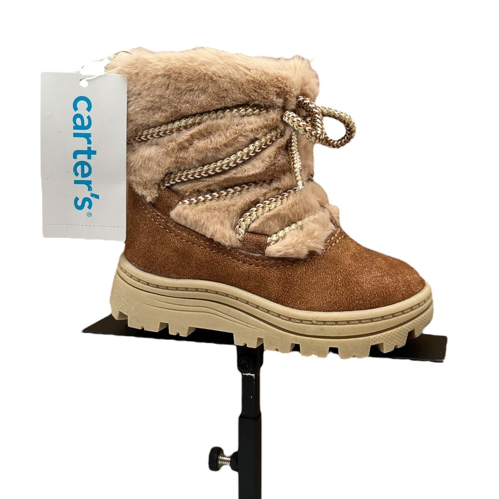 Carter's Toddler Girls Faux Fur Warm Winter Boots Size 8 Tan-Brown Lightweight